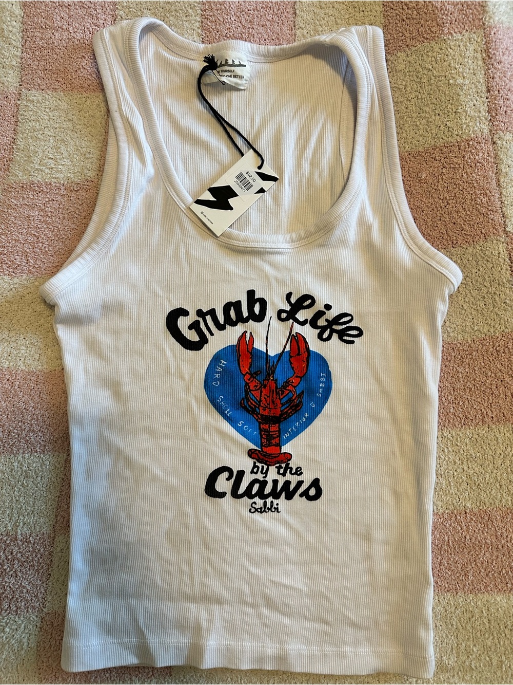 SABBI 

White Ribbed Tank Top - "Grab Life by the Claws